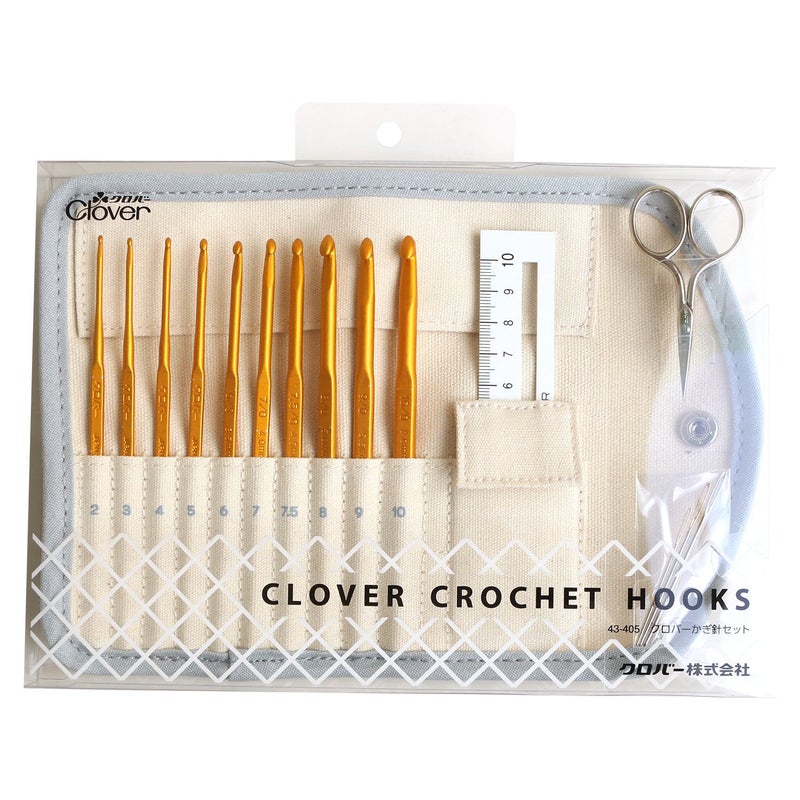 Clover Crochet Set 43405 Crochet Set 10 Crochet Needles 3 Mini Scissors Knit Gauge Crochet Case