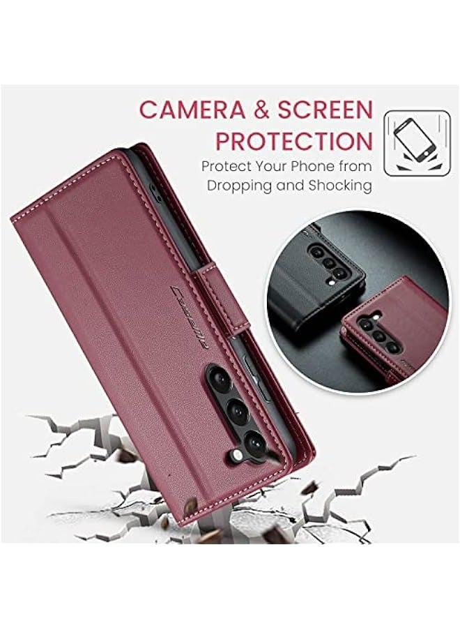 حافظة جلدية مطوية باللون الأحمر لهاتف Samsung Galaxy S23+ Plus 5G بشاشة 6.6 بوصة، تحتوي على حامل للبطاقات يمنع التقنية اللاسلكية RFID وحامل مغناطيسي للوقوف. - Image 5
