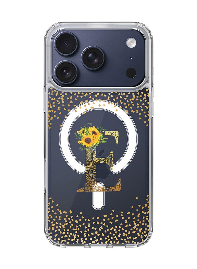 Stylizedd Classic Clear MagSafe Case for iPhone 17 Pro , Hybrid Soft Case Flexible Edges Anti Drop TPU PC Gel Thin Transparent Cover [ Designed for iPhone 17 Pro ] - Custom Monogram Initial Letter Floral Pattern Alphabet - E  (Clear )