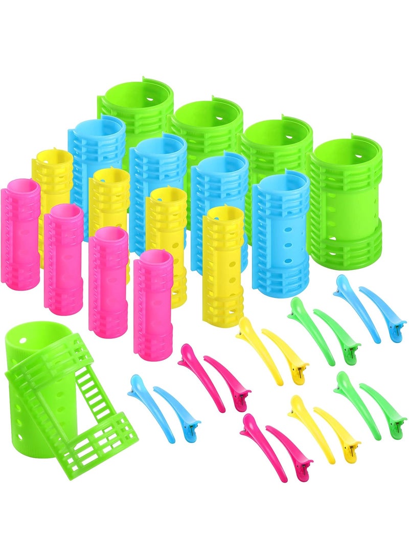 WILLBOND 65 Pieces Magnetic Rollers Plastic Rollers Hair Curlers Set 4 Sizes for Long Medium Short Hair Duck Clips Hairnet Hairdressing Styling Tool 
