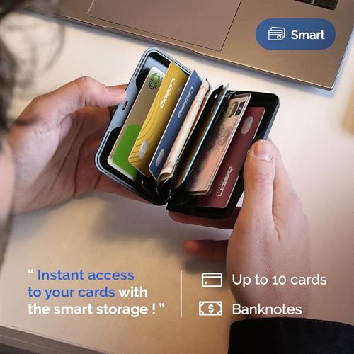 ÖGON -DESIGNS- Aluminum card holder with metal lock, RFID protection against fraud and demagnetization, compact wallet, Smart Case STOCKHOLM model (Aluminum Navy Blue) - Image 4