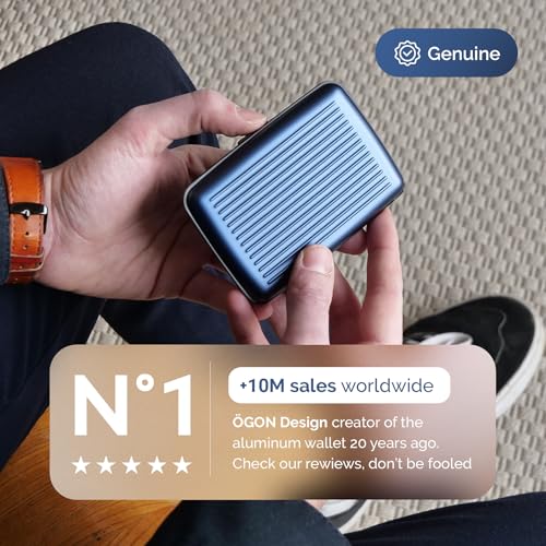 ÖGON -DESIGNS- Aluminum card holder with metal lock, RFID protection against fraud and demagnetization, compact wallet, Smart Case STOCKHOLM model (Aluminum Navy Blue) - Image 3