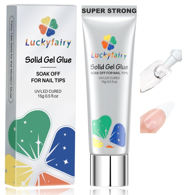 Luckyfairy Nail Glue Gel for Nail Tips, Super Strong Solid Gel Glue U V Cured Needed, 15ml Soak Off Soft Adhesive Bonding for Acrylic Nails, Nails Extension Fake Nails - Image 1
