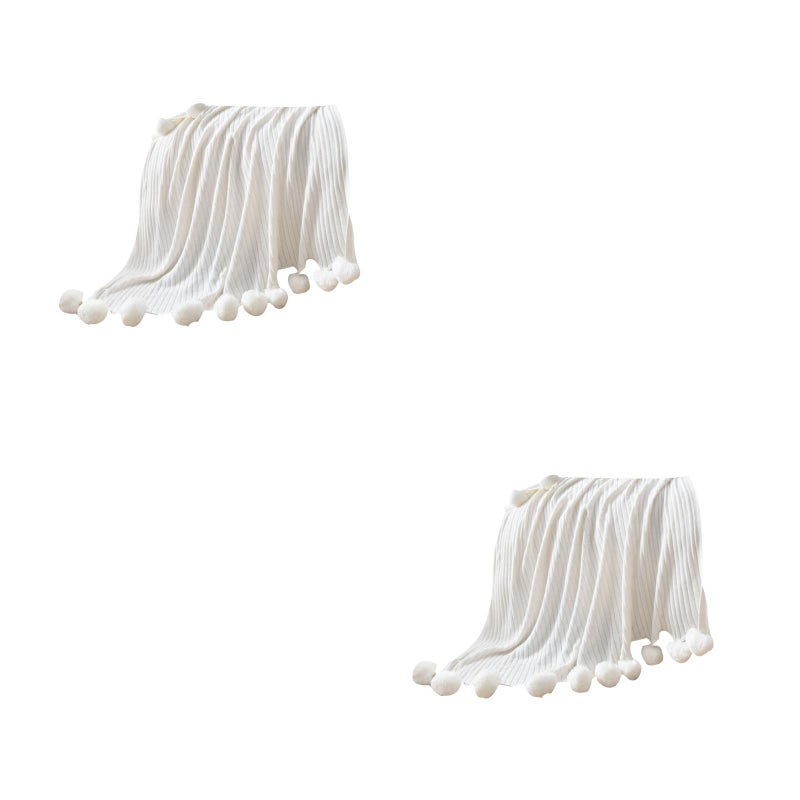 2 pcs Cotton Blanket Hair Blanket Sleeping Blanket Breathable Knitted Bedding (90x110cm White) - Image 1
