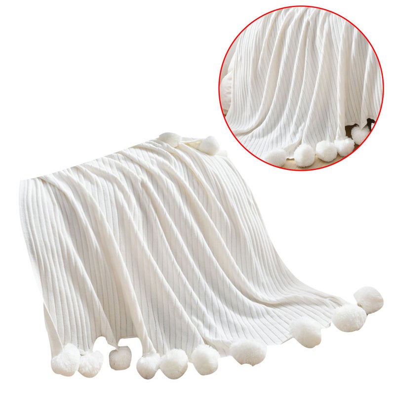 2 pcs Cotton Blanket Hair Blanket Sleeping Blanket Breathable Knitted Bedding (90x110cm White) - Image 5