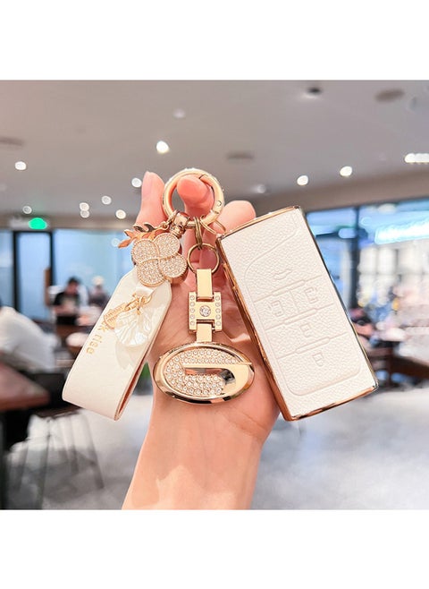 For GAC Chuanqi GS8 Shadow Leopard GS4PLUS/GS3/M6/M8/Gm6/GA8 Car Key Cover High-grade Shell-Color:Trumpchi D Type [jade White] Single Shell + Gold Diamond Label + Hair Ribbon