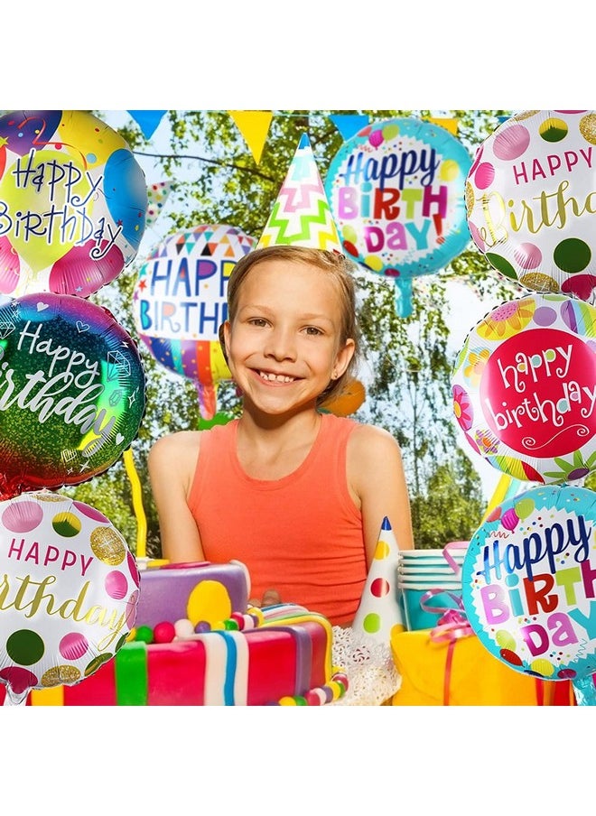 توي إكس إي - بالونات عيد ميلاد سعيد من TOYXE دائرية من رقائق الألومنيوم بتصميم متنوع، عبوة من 10 قطع - Image 1