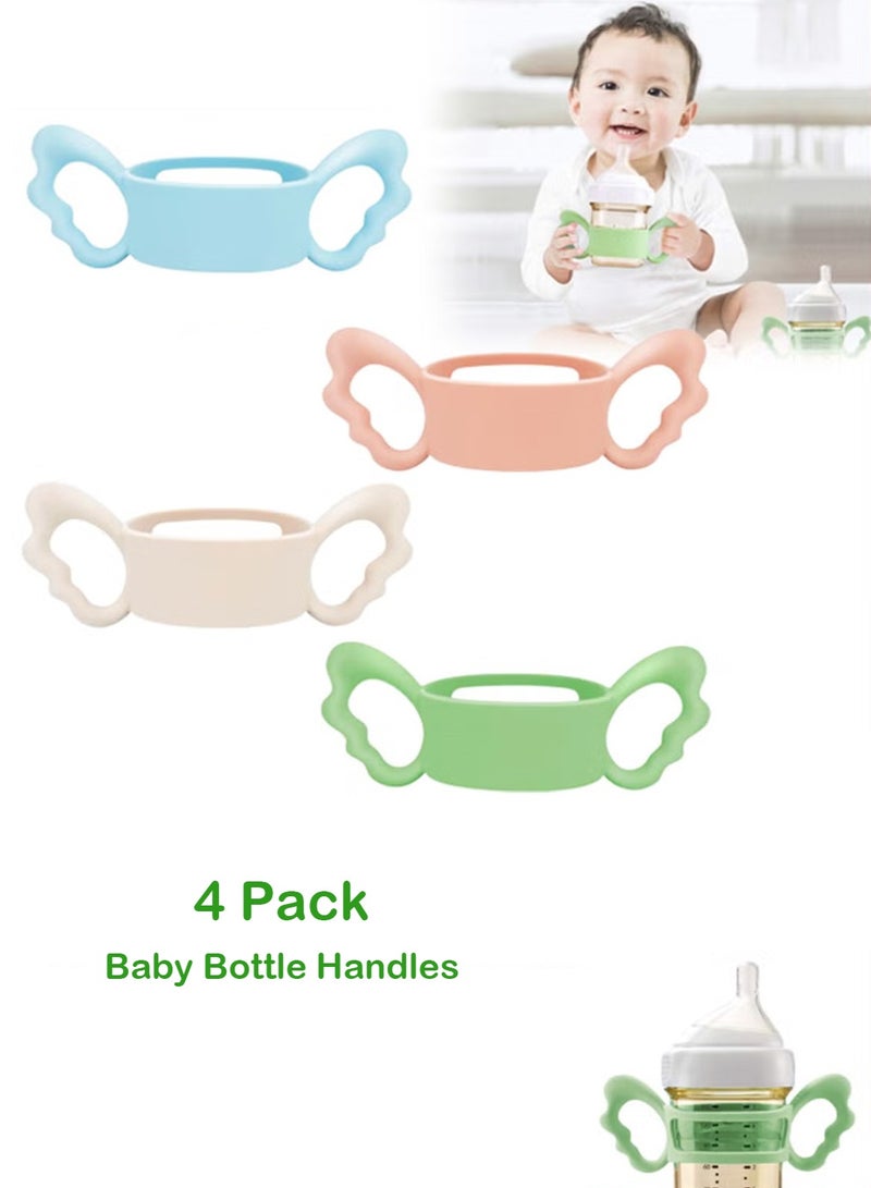 مجموعة من 4 مقابض لزجاجات الأطفال، مقابض سيليكون عريضة العنق تناسب زجاجات Nuk وAvent وDr Browns وHegen وغيرها من زجاجات الأطفال ذات العنق العريض بقطر 6-7 سم، لتسهيل إمساك الطفل بها. - Image 2
