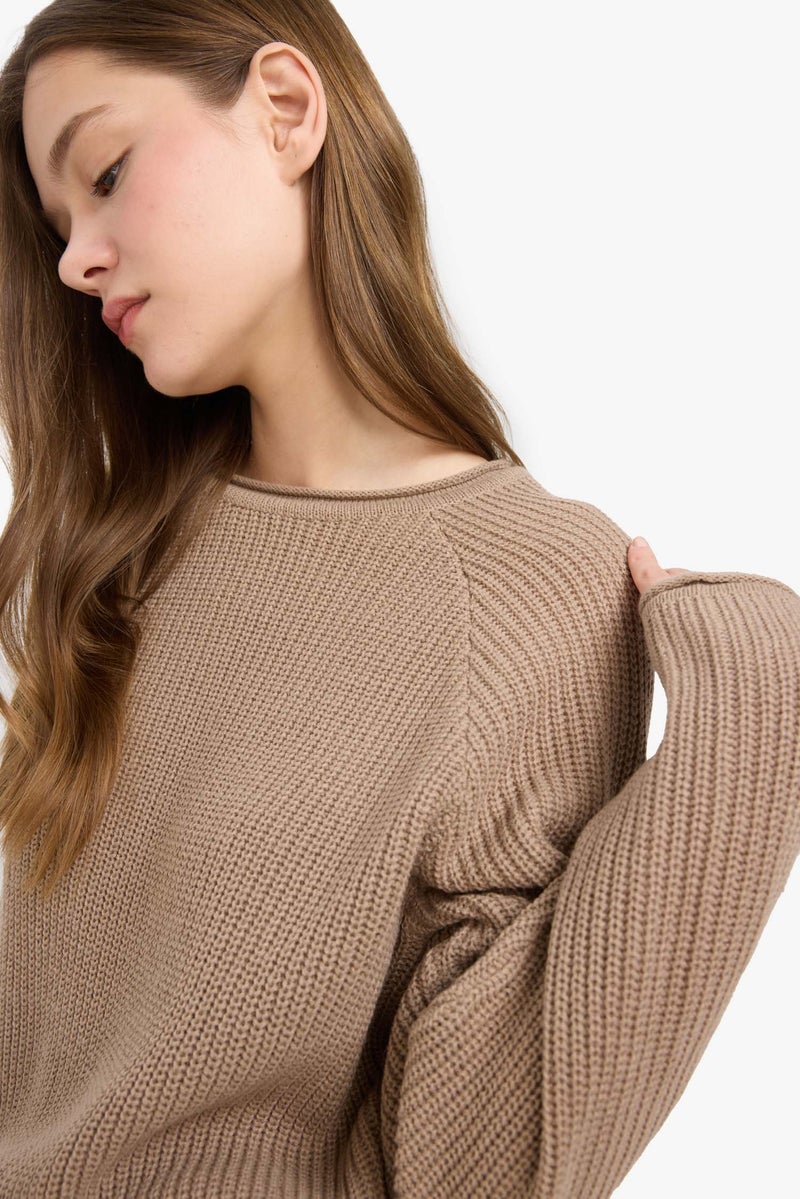 DeFacto Beige Woman Regular Fit Crew Neck Basic Dress Pullover Casual - Image 5