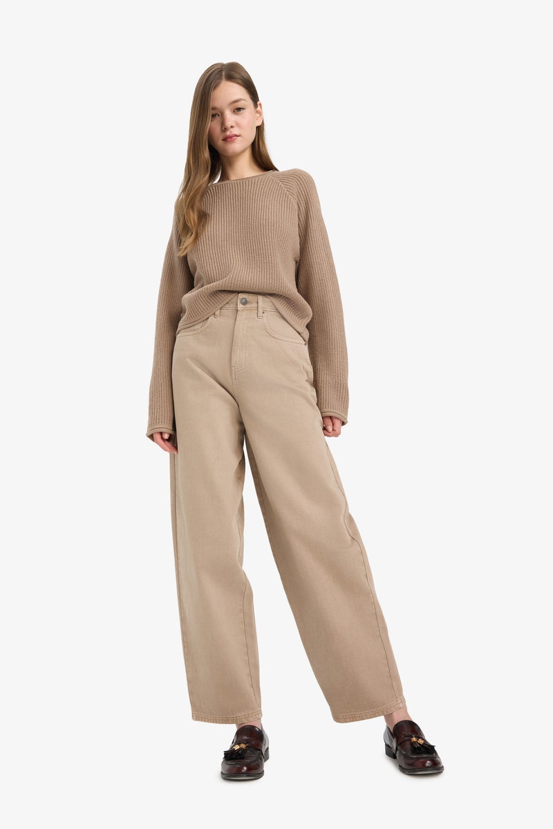 DeFacto Beige Woman Regular Fit Crew Neck Basic Dress Pullover Casual - Image 2