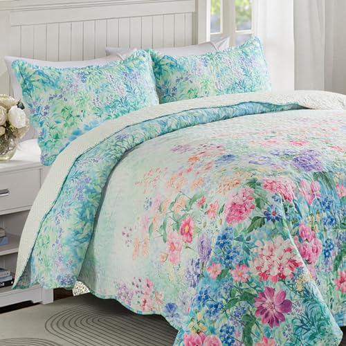 Travan Floral Quilt King Quilt Bedding Set, Ultra Soft & Fade Resistant King Size Quilt Set with 1 Quilt Set and 2 Shams Purple Quilt for All Season, Dream Garden-Purple, King - Image 4