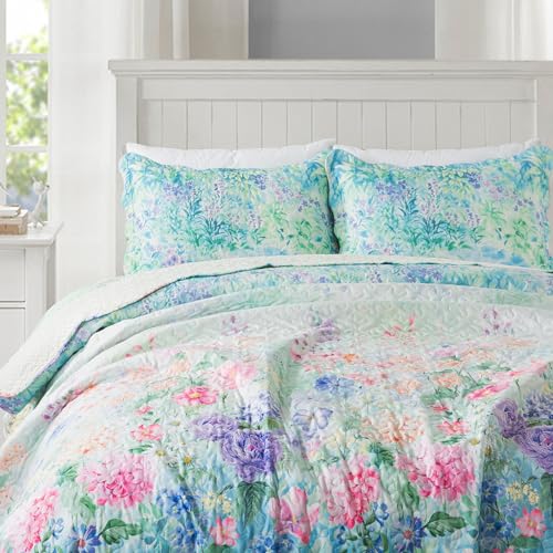 Travan Floral Quilt King Quilt Bedding Set, Ultra Soft & Fade Resistant King Size Quilt Set with 1 Quilt Set and 2 Shams Purple Quilt for All Season, Dream Garden-Purple, King - Image 3