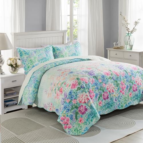 Travan Floral Quilt King Quilt Bedding Set, Ultra Soft & Fade Resistant King Size Quilt Set with 1 Quilt Set and 2 Shams Purple Quilt for All Season, Dream Garden-Purple, King - Image 2