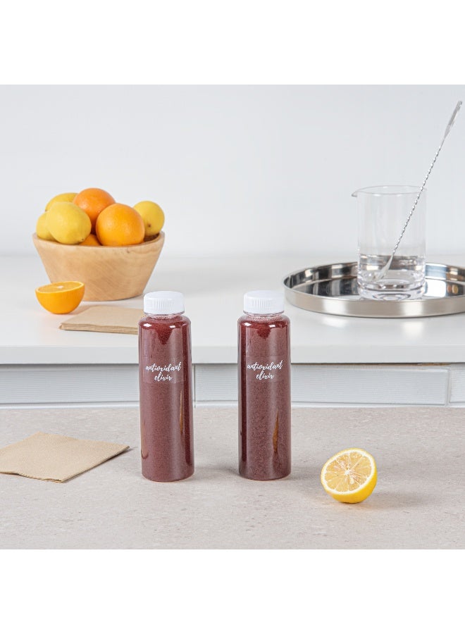 Restaurantware 1.9 x 1 Inch Antioxidant Elixir Juice Bottle Labels, 100 Self-Adhesive Labels For Bottles - Resists Condensation, For Drink Pouches, Clear With White Font Plastic Water-Resistant Labels - Image 4