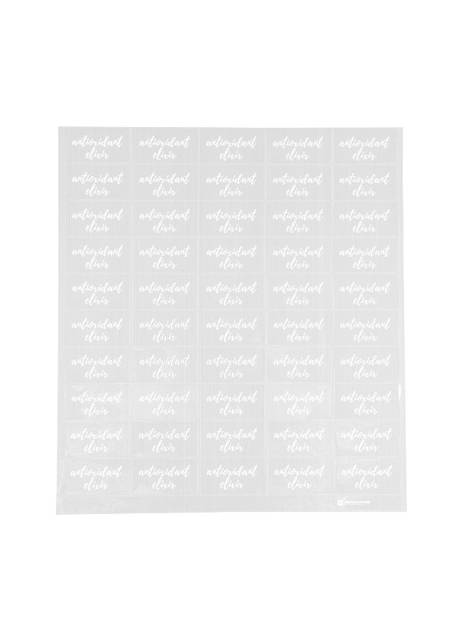 Restaurantware 1.9 x 1 Inch Antioxidant Elixir Juice Bottle Labels, 100 Self-Adhesive Labels For Bottles - Resists Condensation, For Drink Pouches, Clear With White Font Plastic Water-Resistant Labels - Image 2