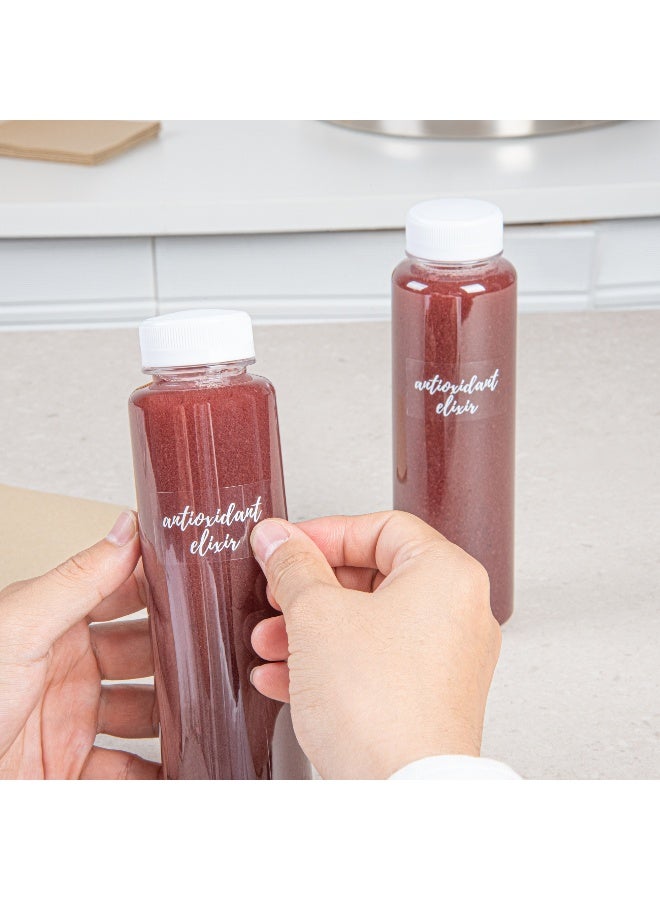 Restaurantware 1.9 x 1 Inch Antioxidant Elixir Juice Bottle Labels, 100 Self-Adhesive Labels For Bottles - Resists Condensation, For Drink Pouches, Clear With White Font Plastic Water-Resistant Labels - Image 5