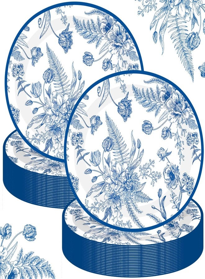 Funnymoom 50 Pcs Blue Floral Oval Paper Plates for Baby Bridal Shower Party Supplies 10" x 12" Floral Disposable Plates Vintage Dinner Serving for Wedding Birthday Bridal Tea Party Supplies - Image 1