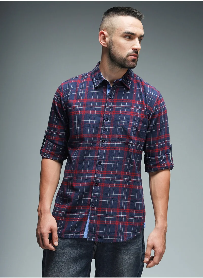 هاي ستار Red Standard Tartan Checked Casual Shirt for Men