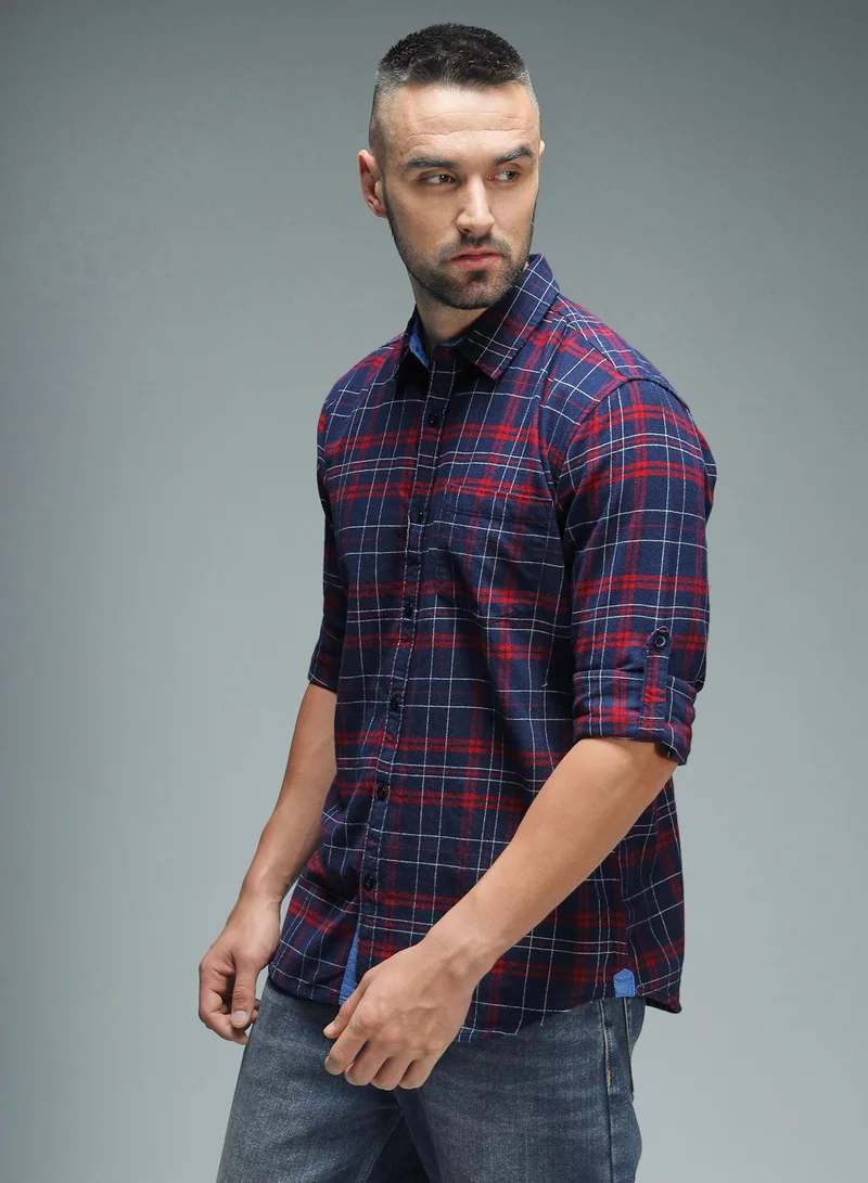 هاي ستار Red Standard Tartan Checked Casual Shirt for Men