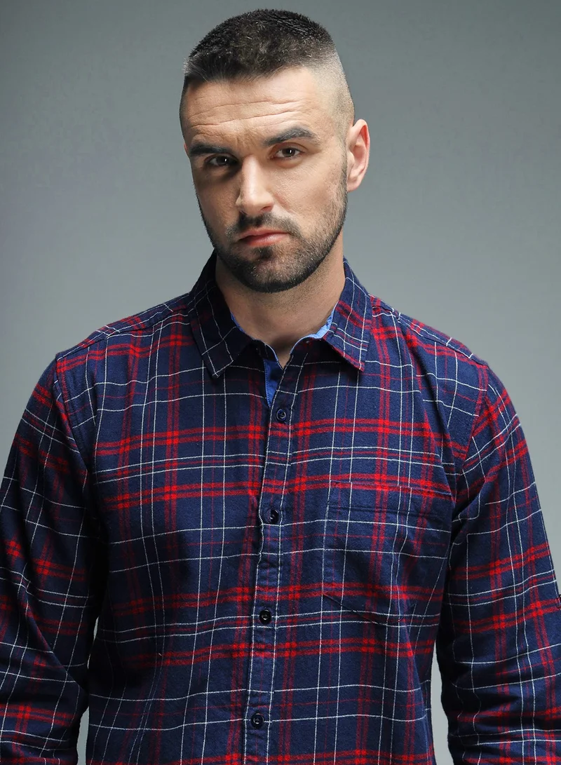 هاي ستار Red Standard Tartan Checked Casual Shirt for Men