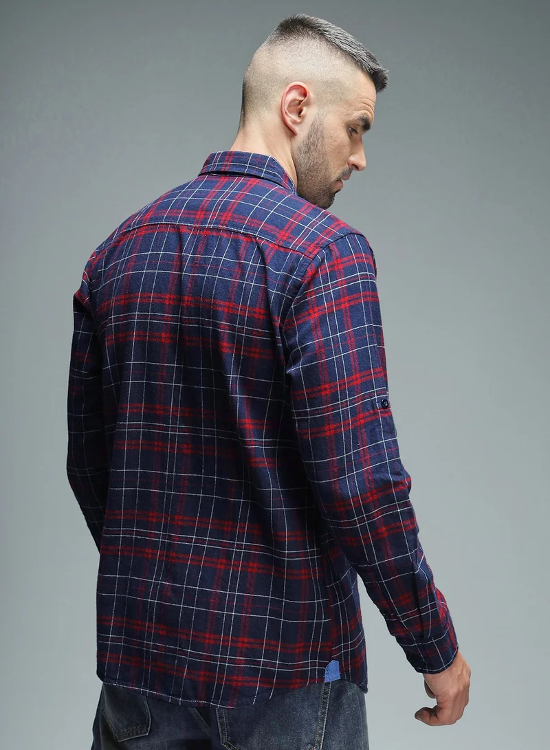 هاي ستار Red Standard Tartan Checked Casual Shirt for Men