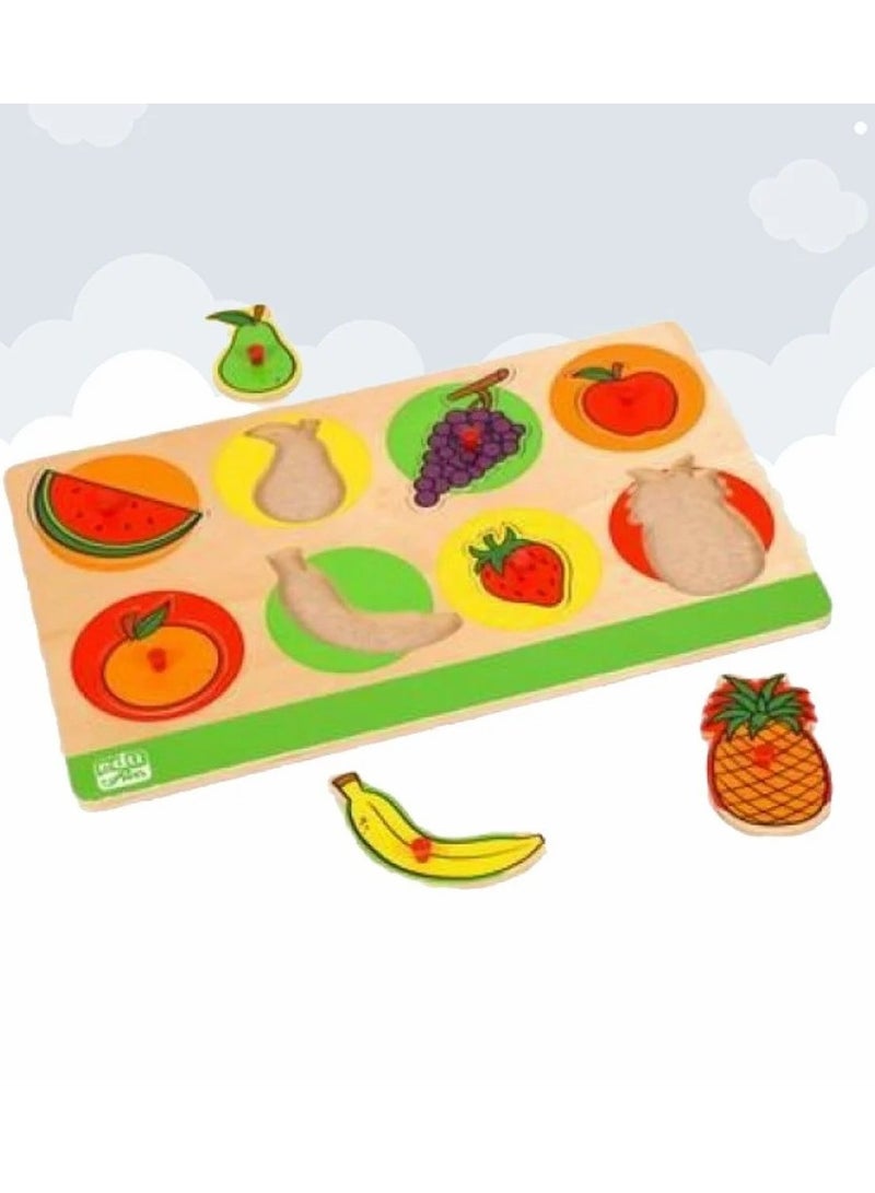 لعبة بازل خشبية تعليمية بمقبض يد – لتعليم الفواكه للأطفال في مرحلة ما قبل المدرسة - Image 1