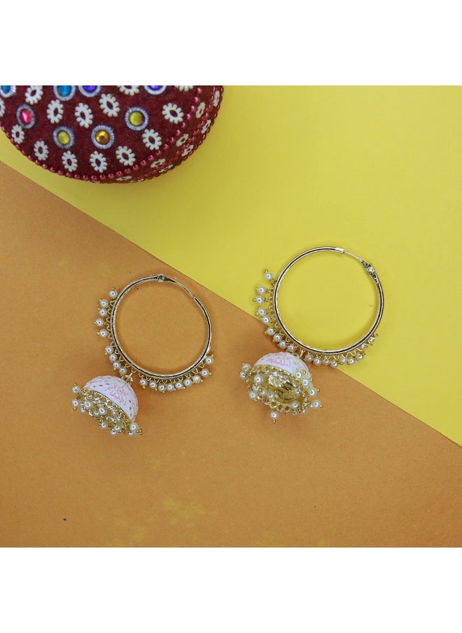 I Jewels I Jewels 18K Gold Plated Traditional Handcrafted Enamelled Jhumki Hoop Earrings for Women/Girls (E2915W)  - Image 4