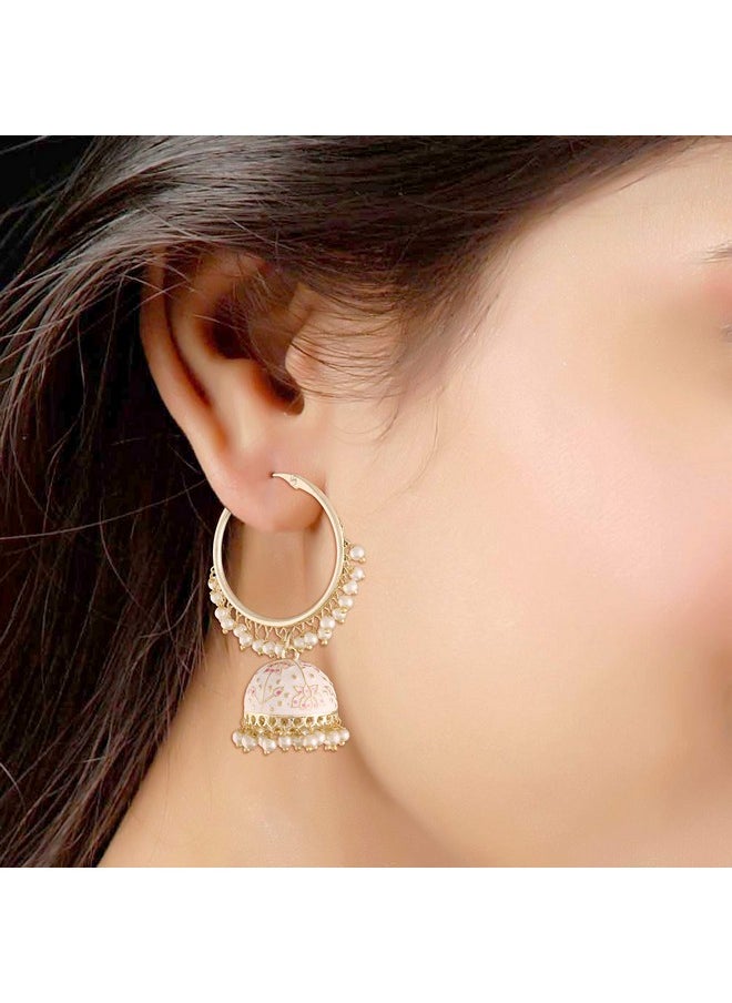 I Jewels I Jewels 18K Gold Plated Traditional Handcrafted Enamelled Jhumki Hoop Earrings for Women/Girls (E2915W)  - Image 5