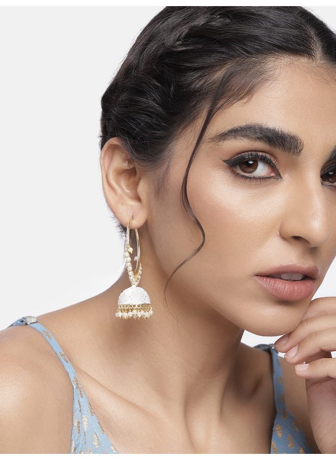 I Jewels I Jewels 18K Gold Plated Traditional Handcrafted Enamelled Jhumki Hoop Earrings for Women/Girls (E2915W)  - Image 2