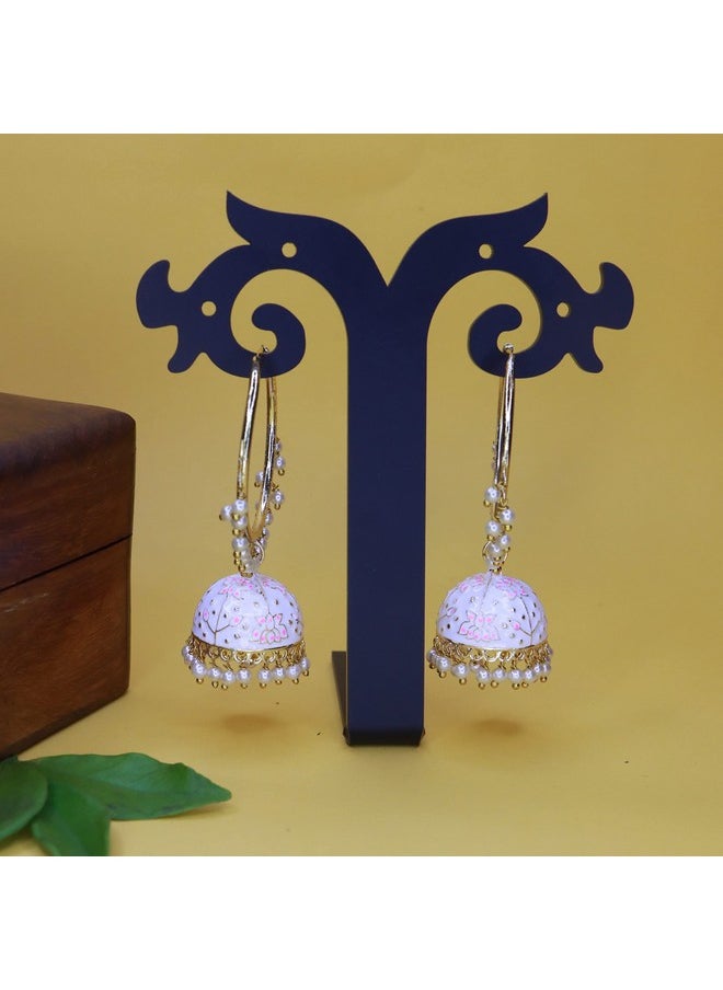I Jewels I Jewels 18K Gold Plated Traditional Handcrafted Enamelled Jhumki Hoop Earrings for Women/Girls (E2915W)  - Image 3