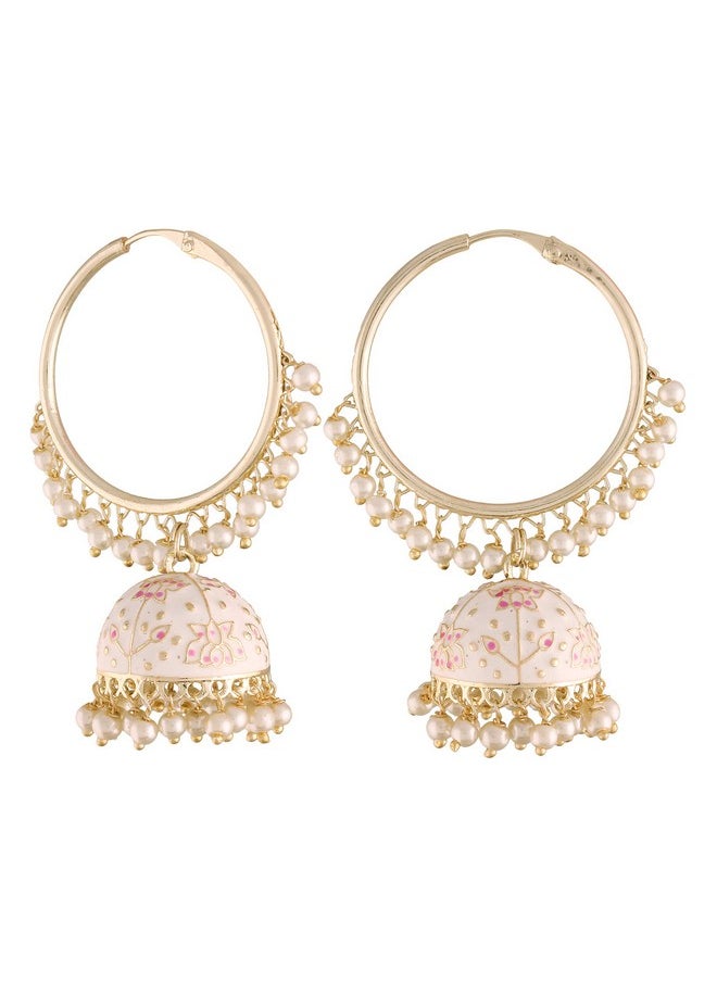 I Jewels I Jewels 18K Gold Plated Traditional Handcrafted Enamelled Jhumki Hoop Earrings for Women/Girls (E2915W)  - Image 1