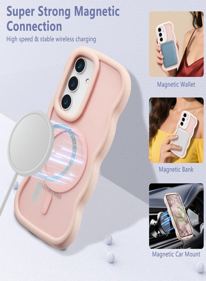 RALEAVO جراب مغناطيسي من RALEAVO لهاتف سامسونج جالاكسي S25/S24، متوافق مع Magsafe، جراب أنيق بتصميم مموج، غطاء واقٍ رفيع مقاوم للصدمات مصنوع من البولي كربونات الصلب غير اللامع، شفاف، غير لامع، لهاتف S25/S24 - وردي - Image 2