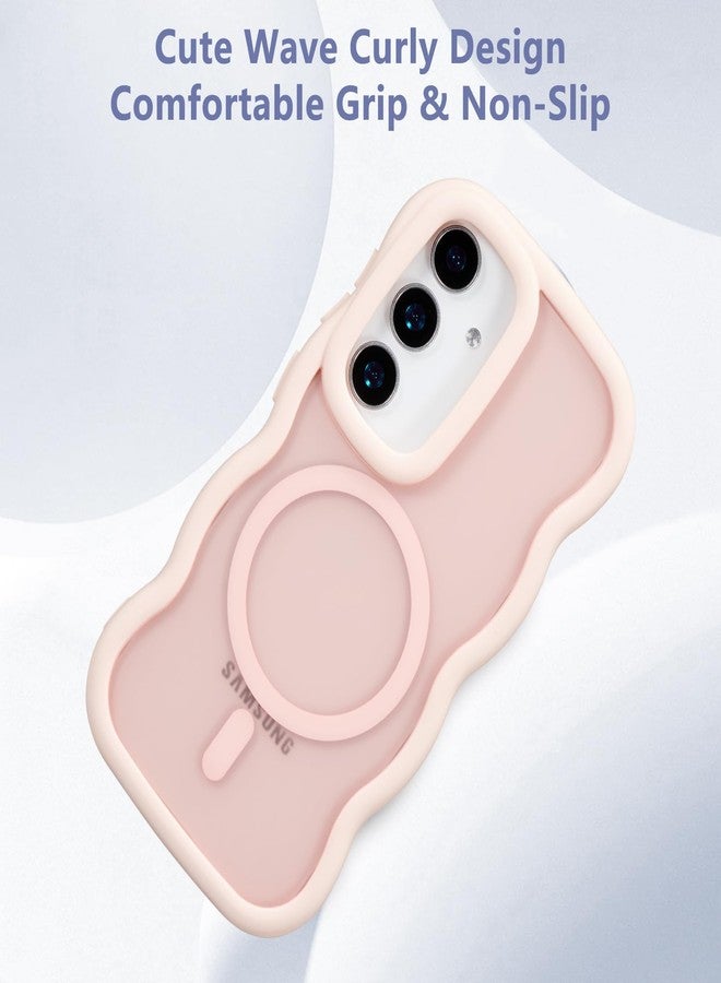 RALEAVO جراب مغناطيسي من RALEAVO لهاتف سامسونج جالاكسي S25/S24، متوافق مع Magsafe، جراب أنيق بتصميم مموج، غطاء واقٍ رفيع مقاوم للصدمات مصنوع من البولي كربونات الصلب غير اللامع، شفاف، غير لامع، لهاتف S25/S24 - وردي - Image 5