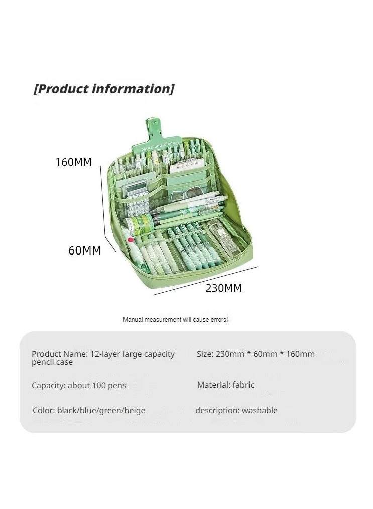 Loquat A 12 Layer Pencil Case Bag With A Large Capacity Multi Functional Ideal For Organizing Pens Sketchbooks Or Notes And Even Useful For Makeup And Hand Tools Useful For Design Black - Image 2