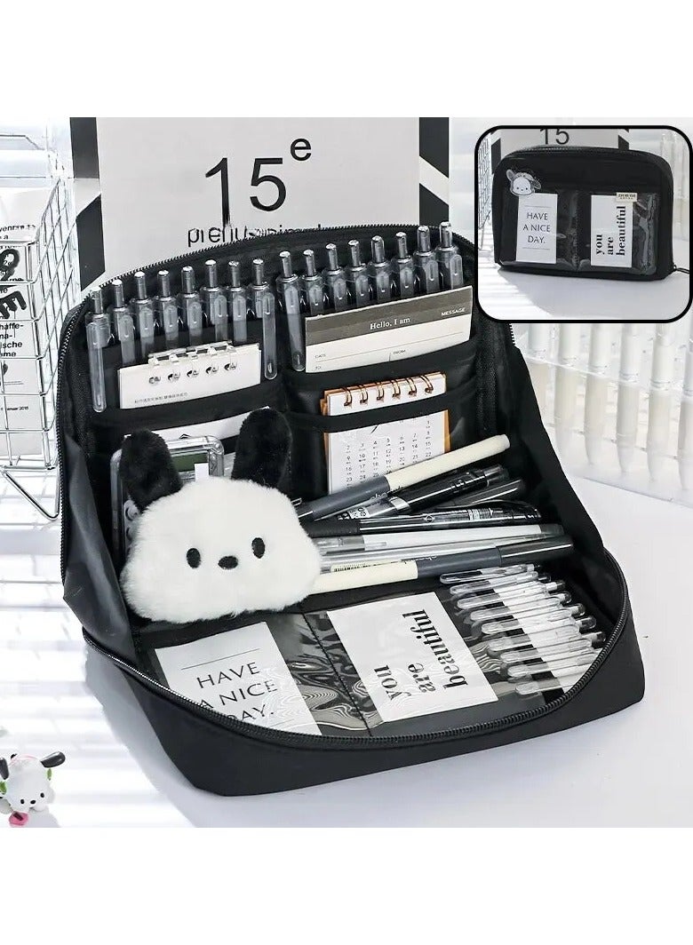 Loquat A 12 Layer Pencil Case Bag With A Large Capacity Multi Functional Ideal For Organizing Pens Sketchbooks Or Notes And Even Useful For Makeup And Hand Tools Useful For Design Black - Image 1