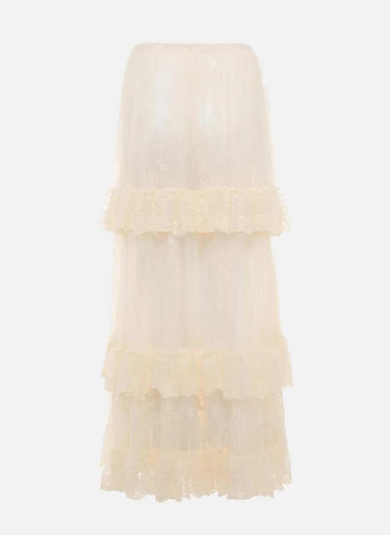 Lichi Flared lace maxi skirt with flounces
