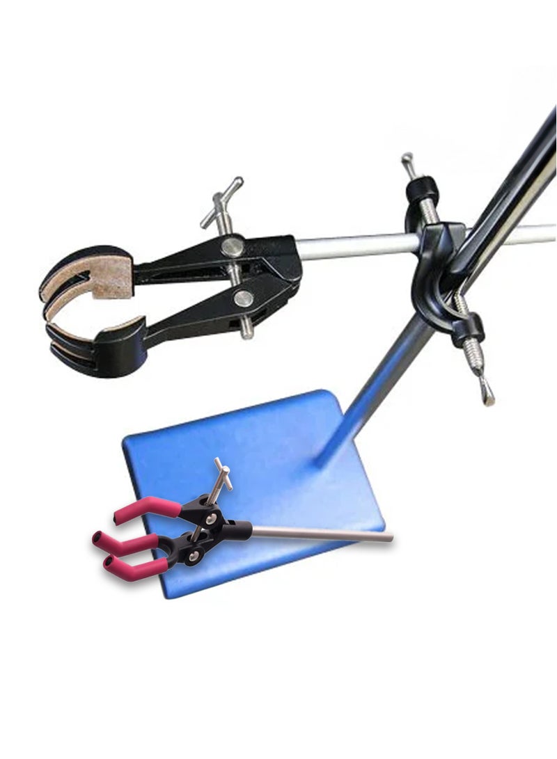 King Mariot Retort Stand | 45cm Length | Includes 2 Finger Clamp, 3 Finger Clamp with Boss Head and Base | Stable Support for Laboratory Apparatus - Image 1