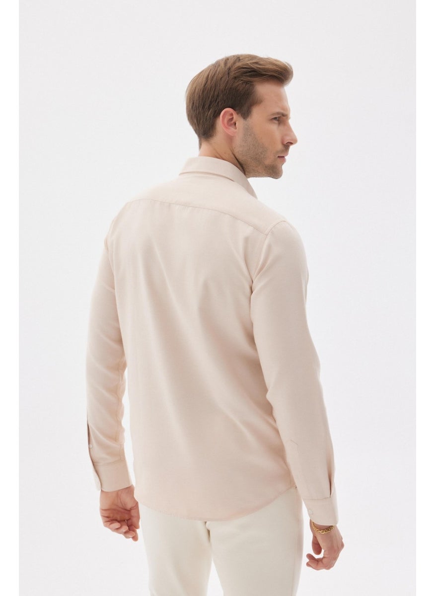 Odelon Easy Iron Oxford Men's Beige Slim Fit Shirt MARS36  - Image 3