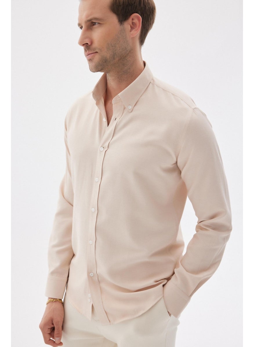 Odelon Easy Iron Oxford Men's Beige Slim Fit Shirt MARS36  - Image 5