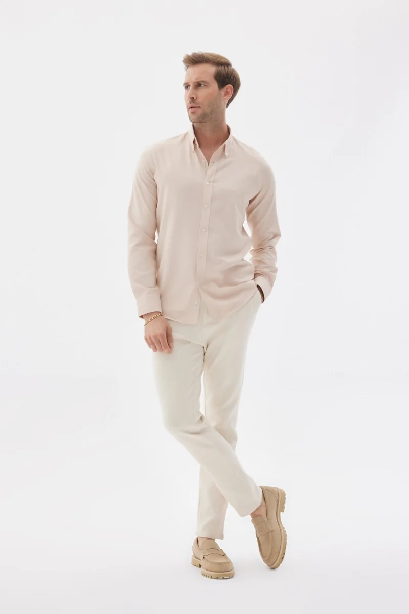 اوديلون Easy Iron Oxford Men's Beige Slim Fit Shirt MARS36