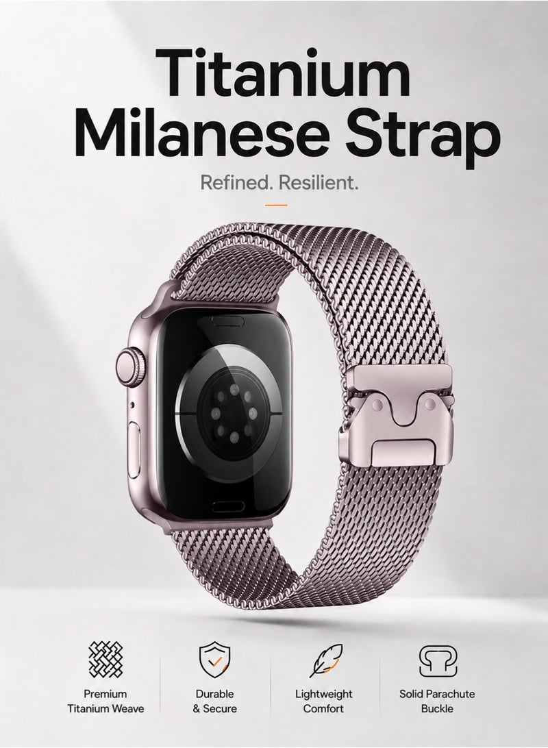 Saudi Select Titanium Milanese Loop Compatible with Apple Watch Bands 49mm 46mm 45mm 44mm for Men Women, Mesh Loop with Parachute-style Buckle for iWatch Ultra 2/Ultra Series 10 9 8 7 SE 2/SE 6 5 4 - Image 1