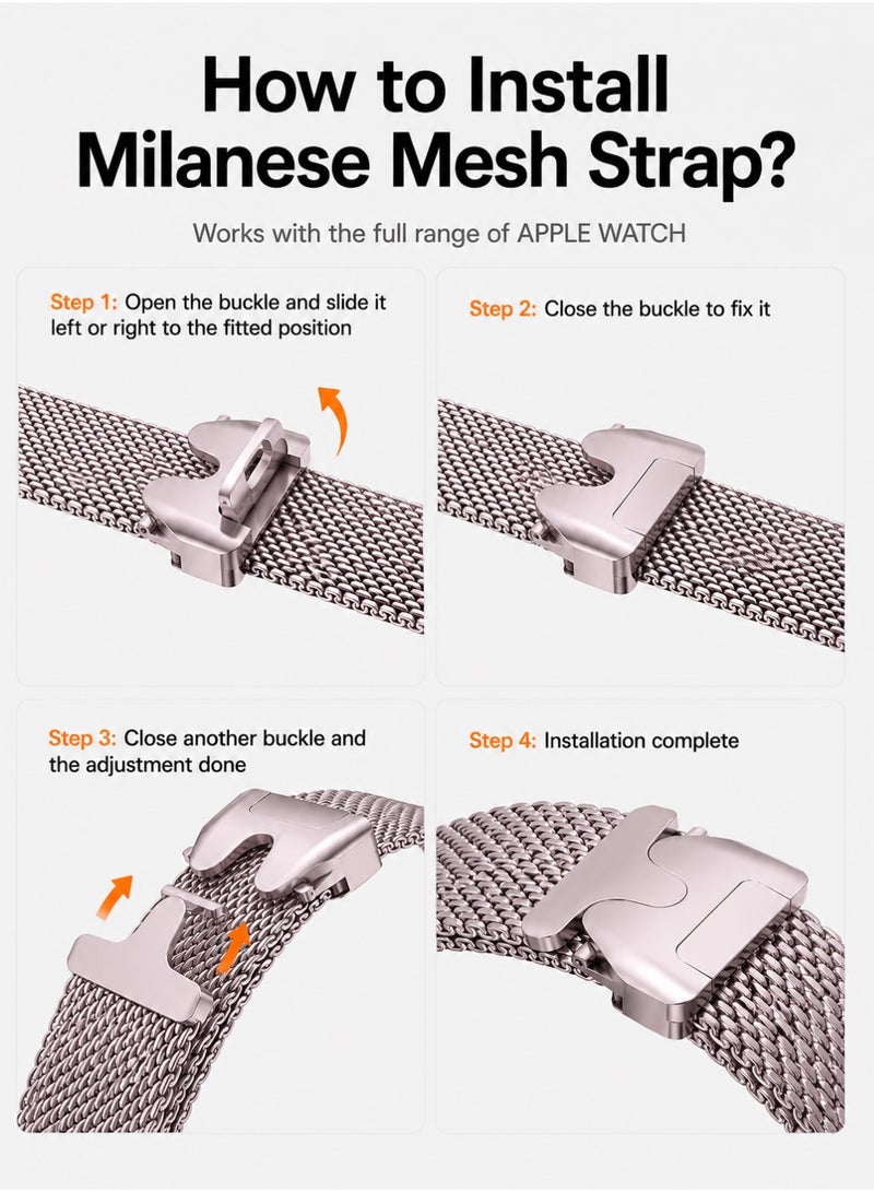 Saudi Select Titanium Milanese Loop Compatible with Apple Watch Bands 49mm 46mm 45mm 44mm for Men Women, Mesh Loop with Parachute-style Buckle for iWatch Ultra 2/Ultra Series 10 9 8 7 SE 2/SE 6 5 4 - Image 3