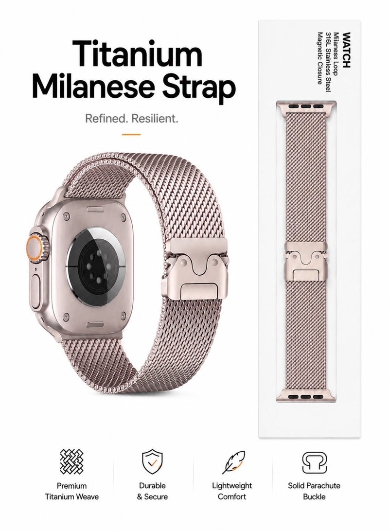 Saudi Select Titanium Milanese Loop Compatible with Apple Watch Bands 49mm 46mm 45mm 44mm for Men Women, Mesh Loop with Parachute-style Buckle for iWatch Ultra 2/Ultra Series 10 9 8 7 SE 2/SE 6 5 4 - Image 1