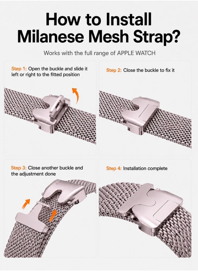 Saudi Select Titanium Milanese Loop Compatible with Apple Watch Bands 49mm 46mm 45mm 44mm for Men Women, Mesh Loop with Parachute-style Buckle for iWatch Ultra 2/Ultra Series 10 9 8 7 SE 2/SE 6 5 4 - Image 5