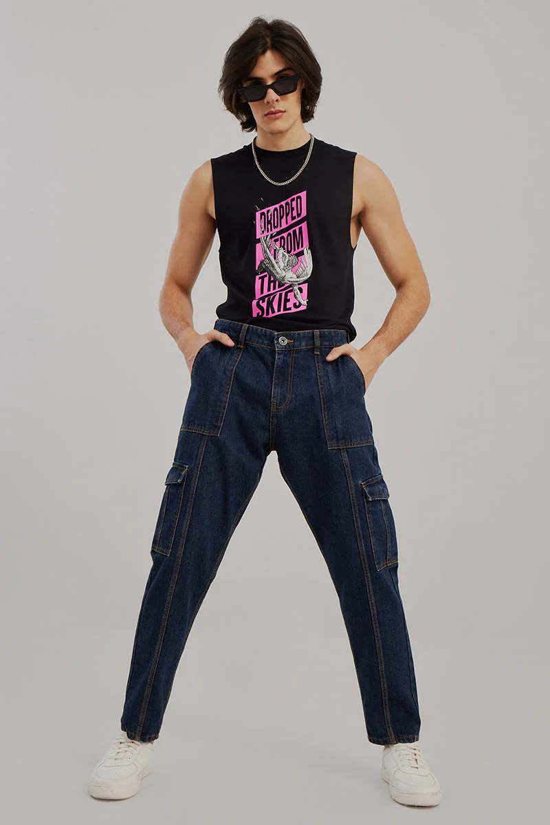 SNITCH Hip Hop Dark Blue Baggy Cargo Jeans