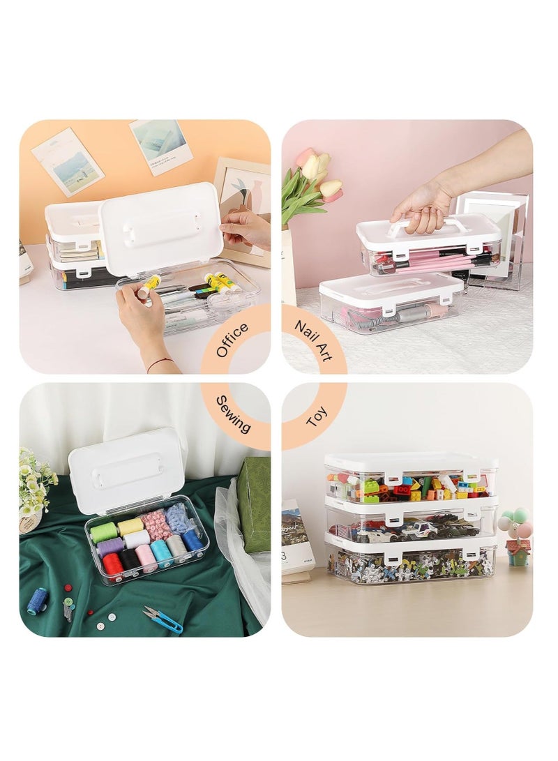 Clear Plastic Storage Box, Portable Project Case with Flap Lid, Storage Box for Pencils, Plastic Organizers Case for Craft Projects, Letters, Cards, Photos Beads Pencils Sticky Notes 2 Pack  - Image 2