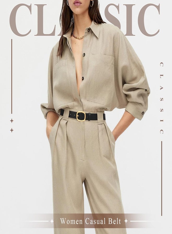 WHIPPY Women Leather Belt Casual Fashion Gold Buckle Leather Waist Belt for Jeans Pants Dresses Chic Ladies Belt, Black, S - Image 3