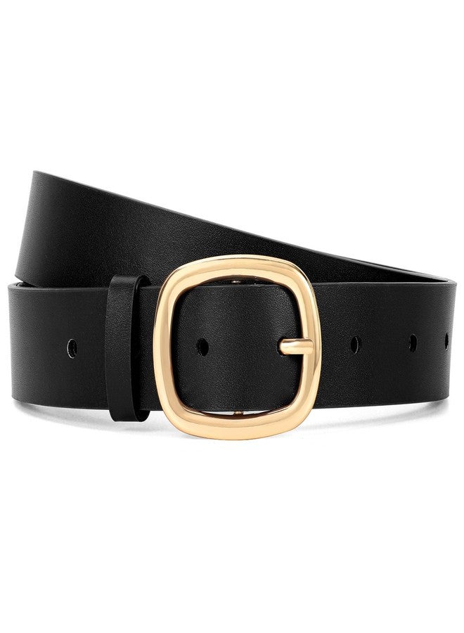 WHIPPY Women Leather Belt Casual Fashion Gold Buckle Leather Waist Belt for Jeans Pants Dresses Chic Ladies Belt, Black, S - Image 1