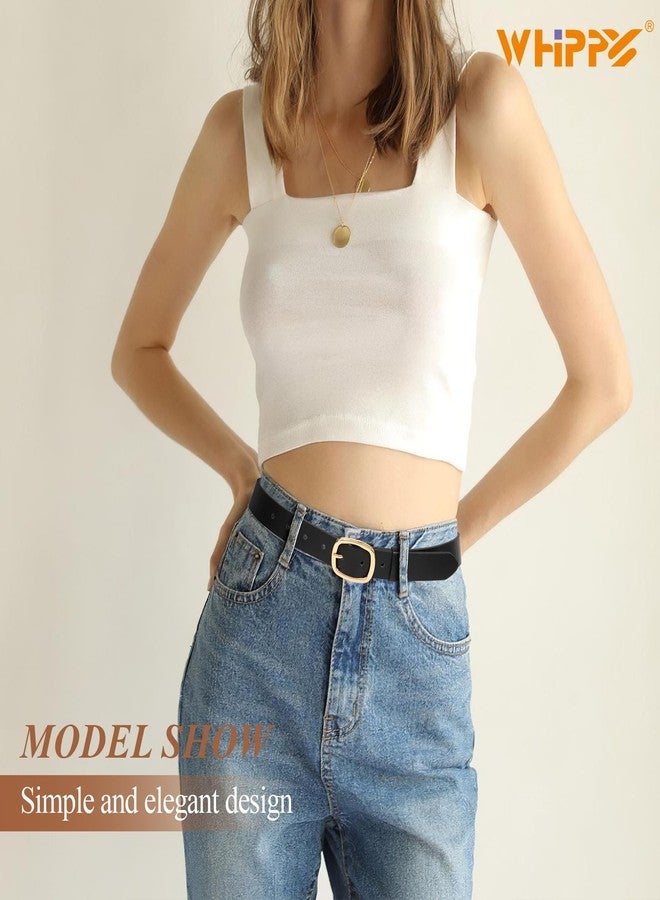 WHIPPY Women Leather Belt Casual Fashion Gold Buckle Leather Waist Belt for Jeans Pants Dresses Chic Ladies Belt, Black, S - Image 4