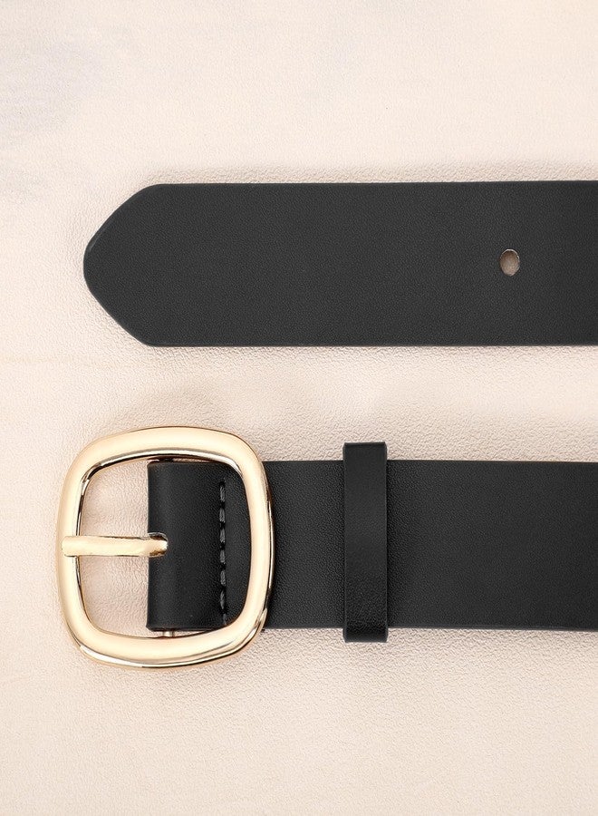 WHIPPY Women Leather Belt Casual Fashion Gold Buckle Leather Waist Belt for Jeans Pants Dresses Chic Ladies Belt, Black, S - Image 2